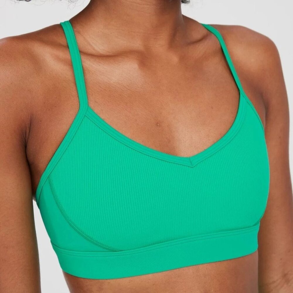 OFFLINE By Aerie Goals Ribbed Strappy Back Sports Bra M Green